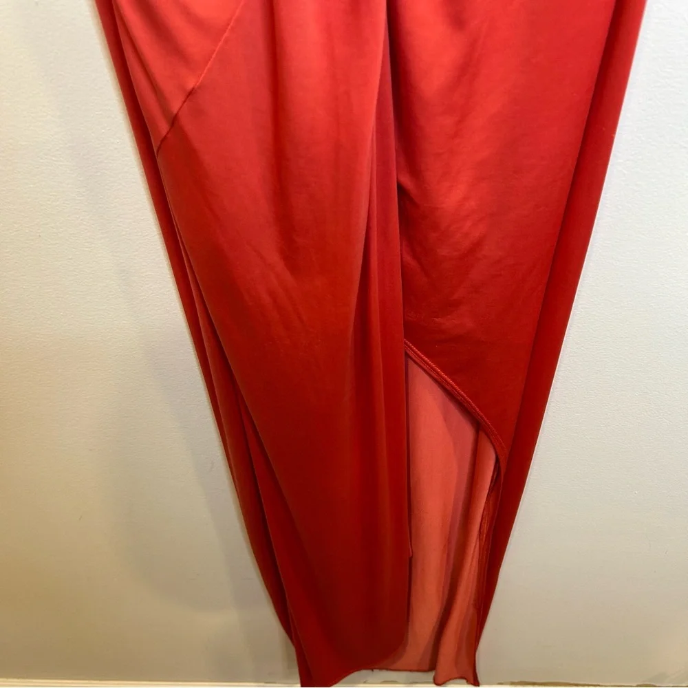 Marciano Plunge Neck Faux Wrap Midi Dress Coral - Picture 6 of 6